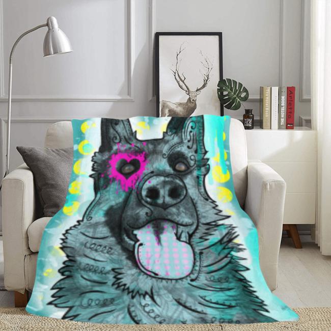 Preview: Decke Eddy -  Fleecedecke, kuschlig, weich, bunt, Motive in Digitaler Popart, 152cm x 203cm, bunt, Deutscher Schäferhund, German Shepherd, Schäfi, Mix